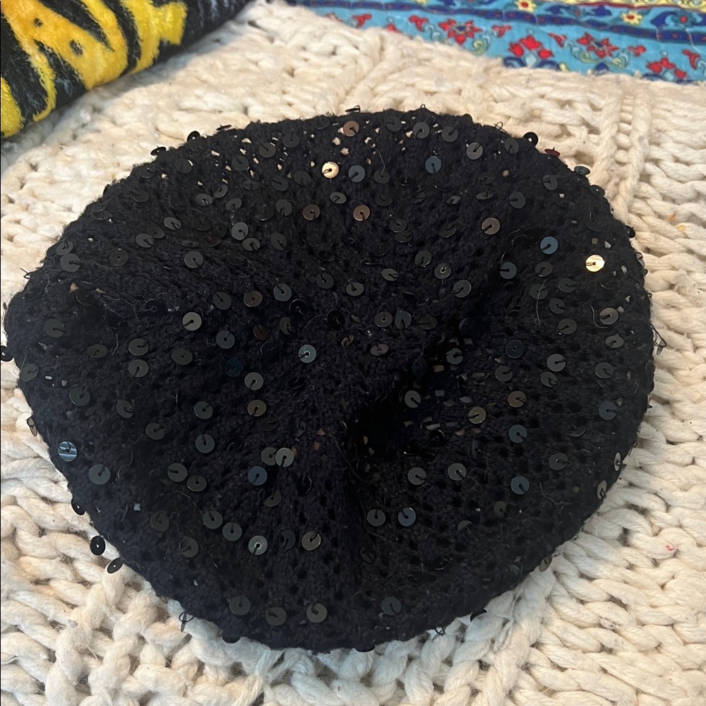 Black Sequin Beret - Women Accessories